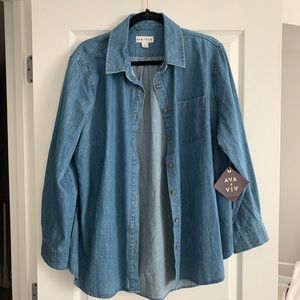 New Ava&Viv Long Sleeve Button-Down Denim Shirt 2x